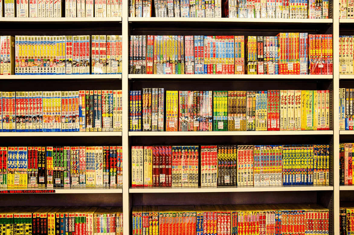 Una gran estantería llena de cómics