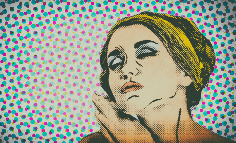 Una viñeta de un rostro femenino al estilo de cómic antiguo